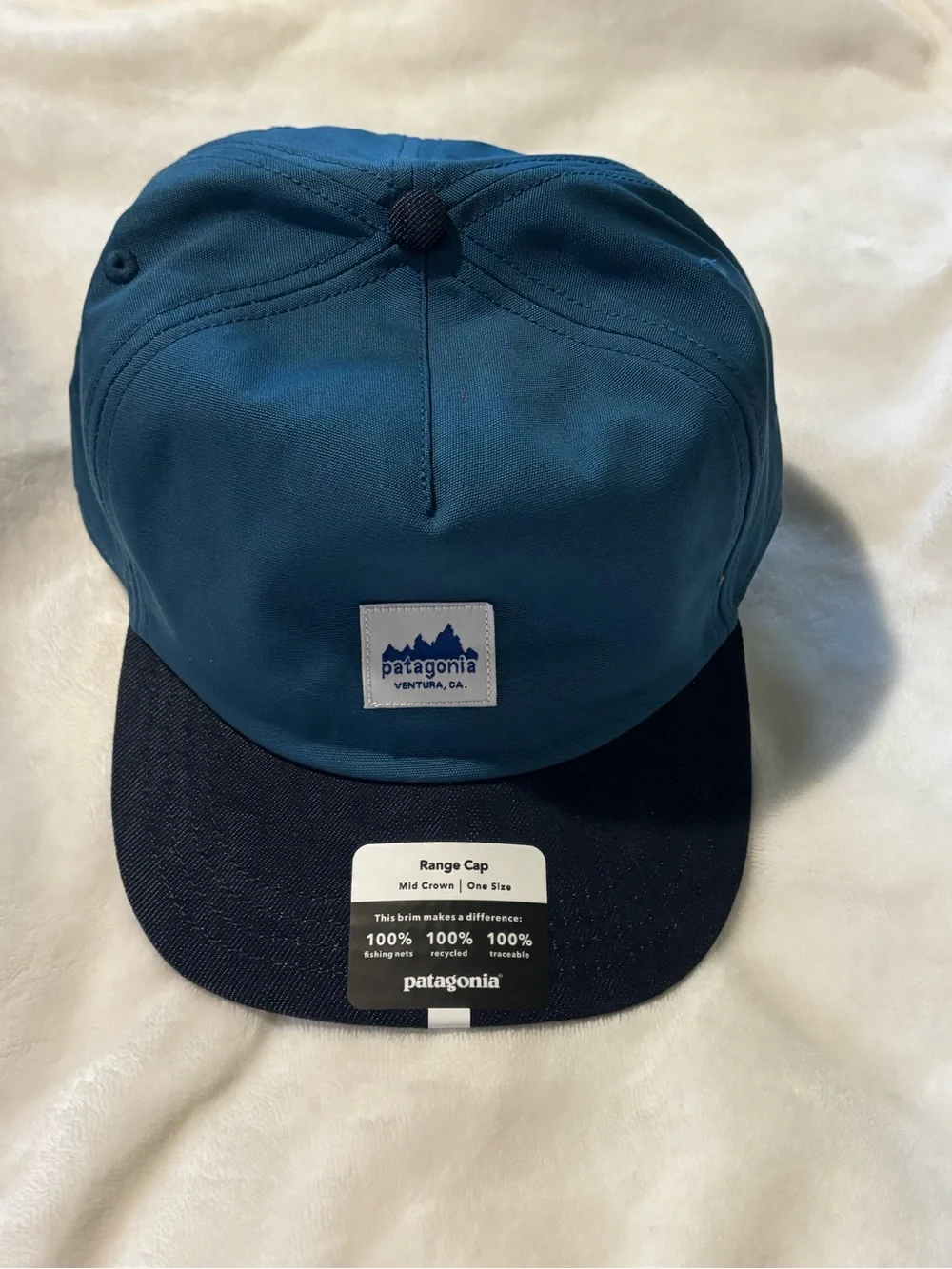Patagonia Range Cap Wavy Blue & Navy Mid Crown One Size Snapback. NWT